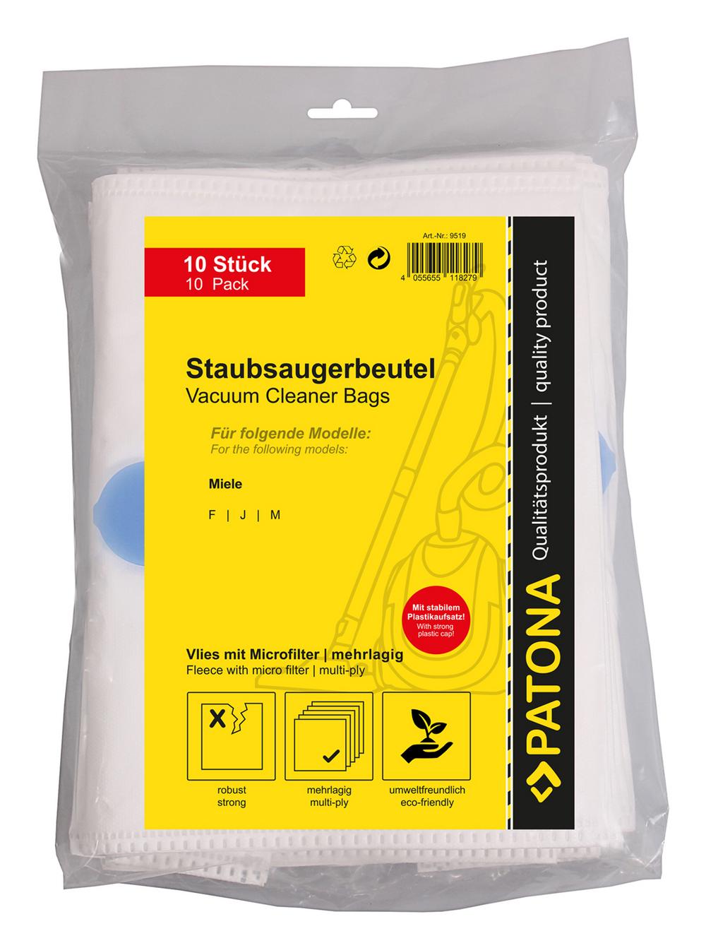 PATONA 10 sacs d'aspirateur multicouches en feutre avec microfiltre pour Miele F J M