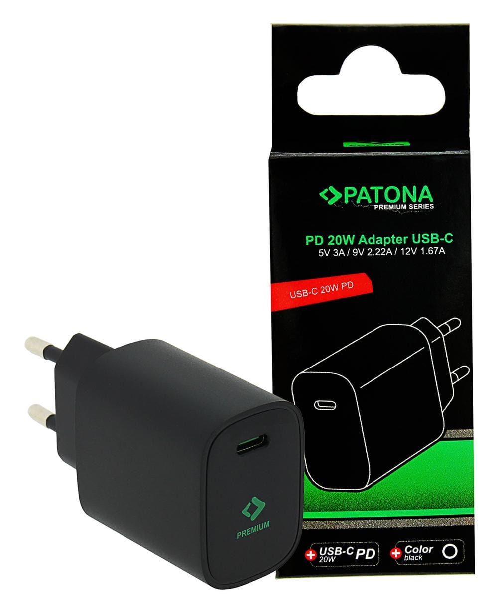 PATONA Premium PD20W Adattatore 5V 3A 9V 2.22A 12V 1.67A USB-C PD3.0 QC3.0 nero PATONA Premium PD20W Adattatore 5V 3A 9V 2.22A 12V 1.67A USB-C PD3.0 QC3.0 nero