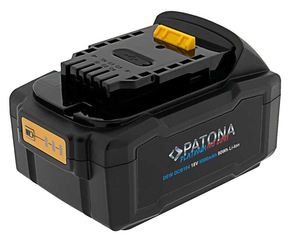 PATONA Platinum 18V Batterie DCB184 pour la série DeWalt XR avec USB‑C PD65 W Entrée et Sortie PATONA Platinum 18V Batterie DCB184 pour la série DeWalt XR avec USB‑C PD65 W Entrée et Sortie