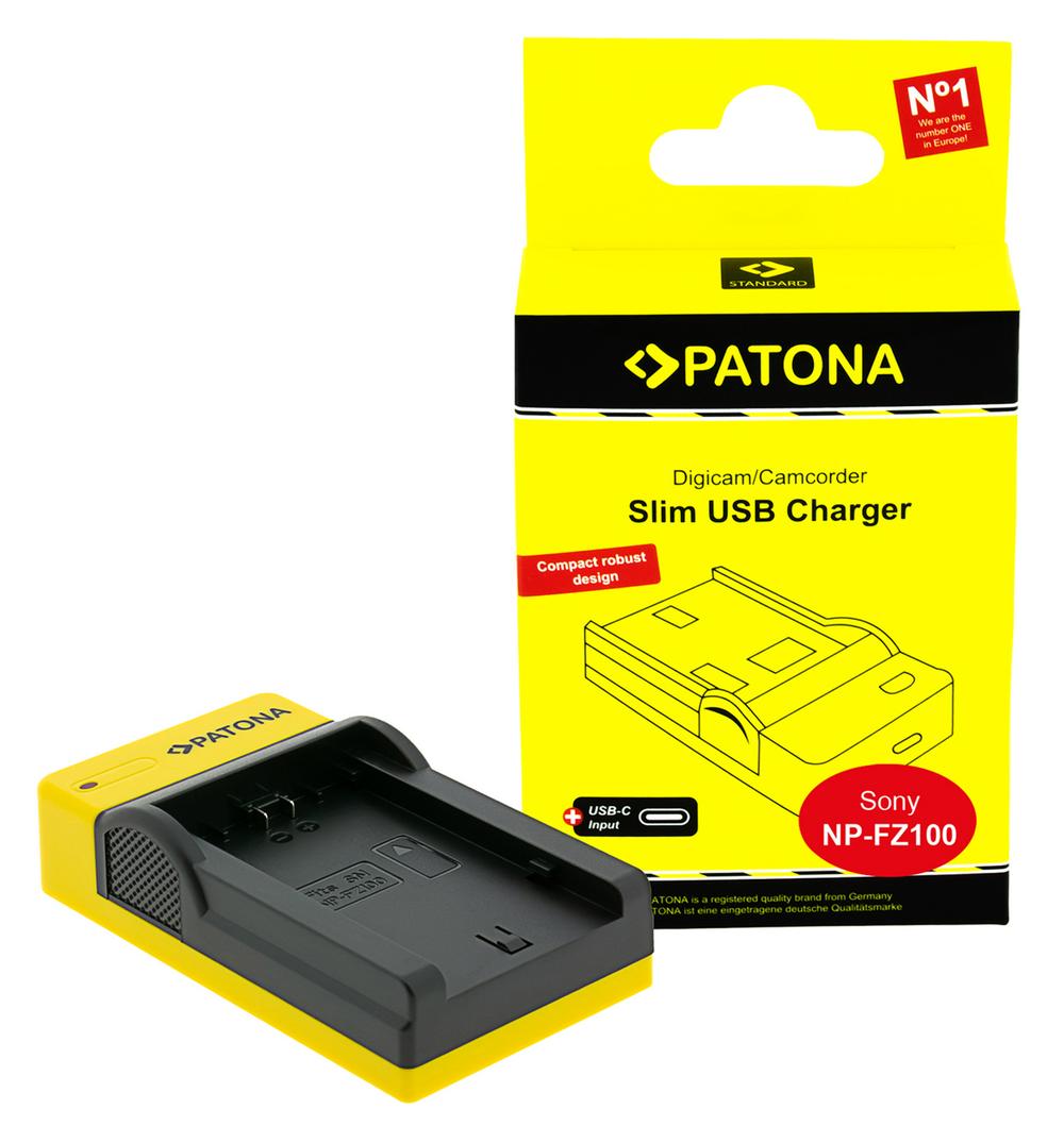 PATONA Slim Caricatore USB con ingresso USB‑C per Sony NP‑FZ100 A7 III A7M3 Alpha 7 III A7 R III A7RM3