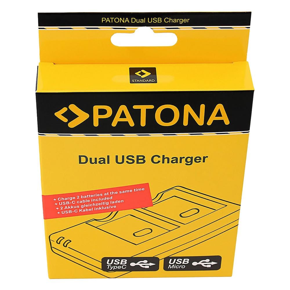 Carregador rápido dual PATONA para Panasonic DMW-BLF19 com cabo USB‑C Carregador rápido dual PATONA para Panasonic DMW-BLF19 com cabo USB‑C