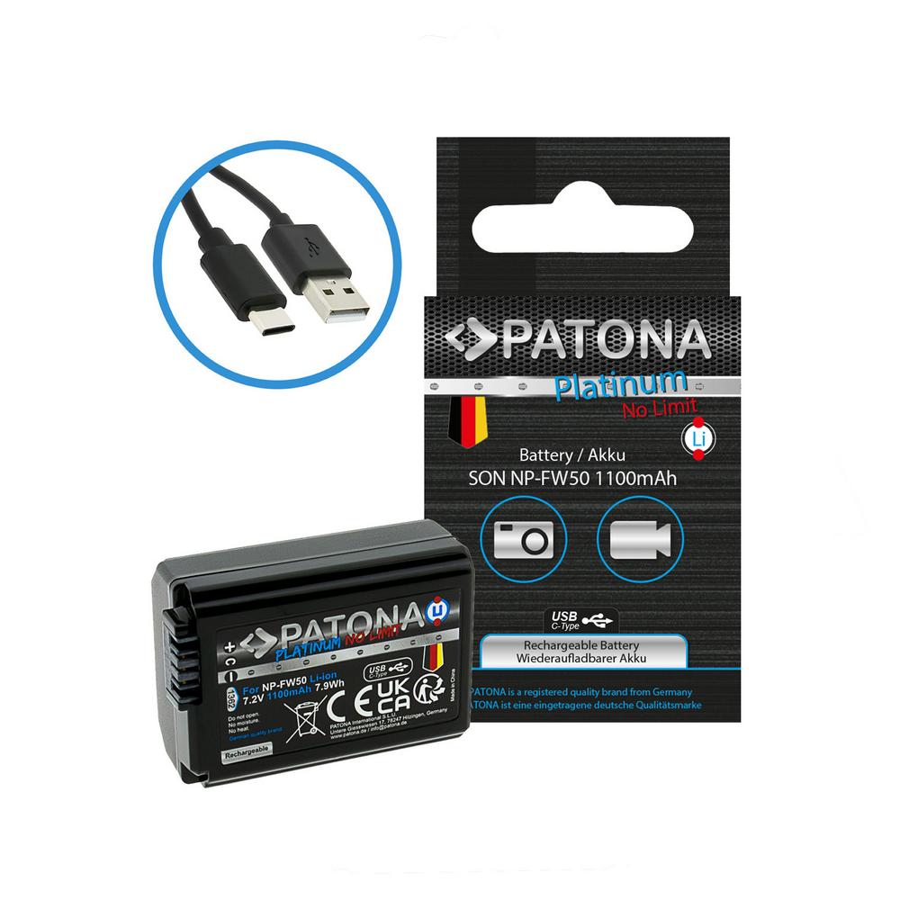 PATONA Platinum Battery with USB-C Input for Sony NP-FW50 NEX 3 NEX 3C NEX 5 NEX 5A RX1R III DSC-RX1RM3
