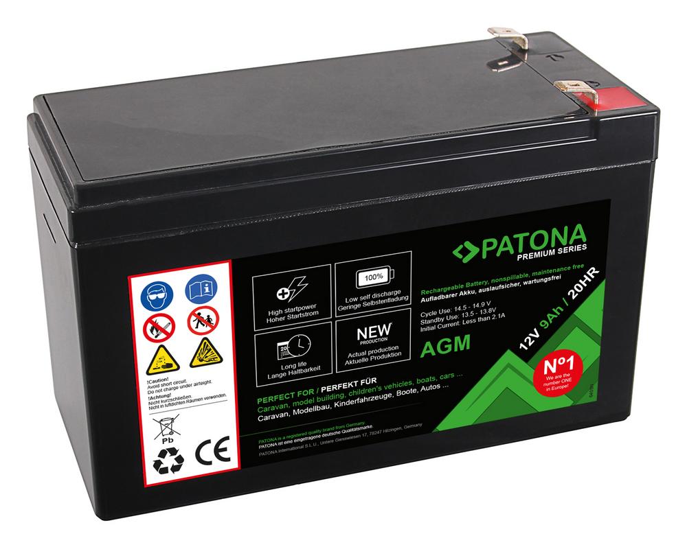 PATONA Premium AGM Lead‑Acid Battery 12 V 9 Ah 20 HR