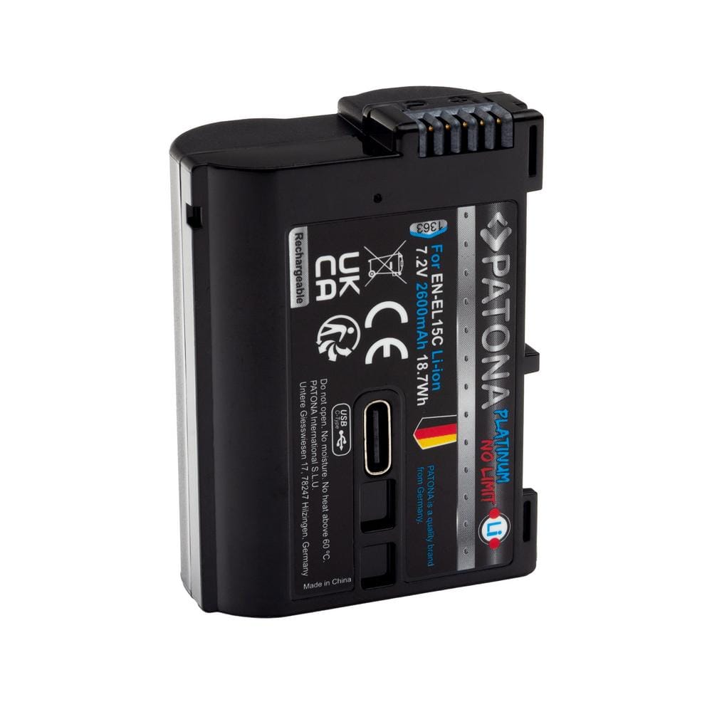 PATONA Platinum batería con entrada USB‑C para Nikon Z5 Z6 Z6II Z6III Z7 Z8 ZF D500 D800 D850 D7000 D7100 D