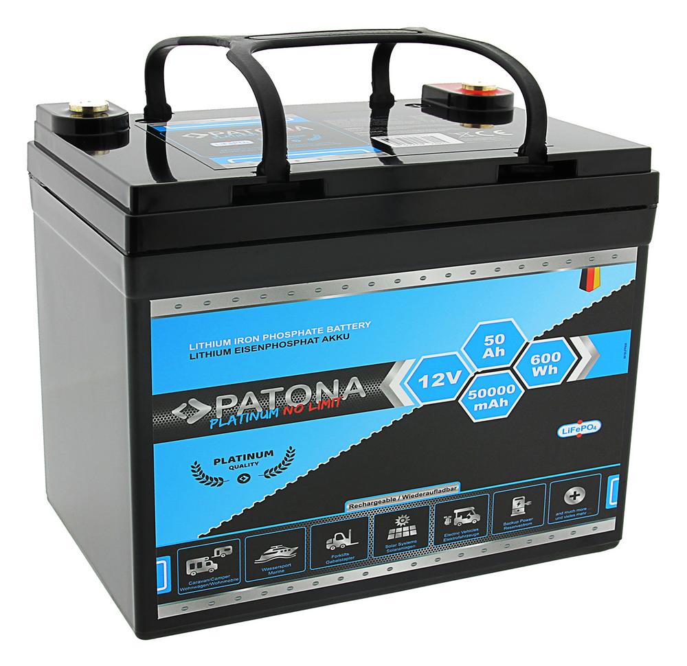PATONA Platinum LiFePO4 12V 50Ah 600Wh 50,000mAh Battery for Caravans, Boats, Solar Systems, Forklifts and Electric Vehicles PATONA Platinum LiFePO4 12V 50Ah 600Wh 50,000mAh Battery for Caravans, Boats, Solar Systems, Forklifts and Electric Vehicles