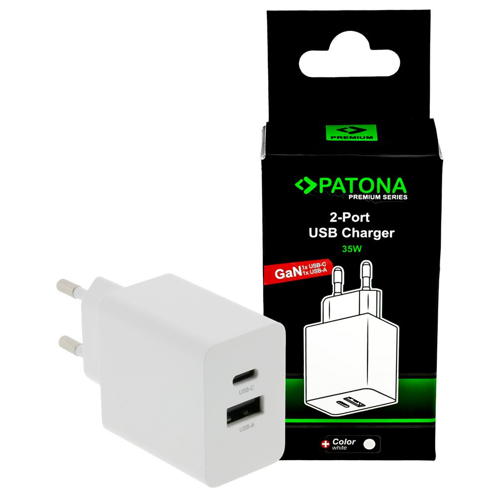 PATONA Premium GaN 35W Adattatore bianco con 1x USB‑C e 1x USB‑A, PD3.0 e QC3.0