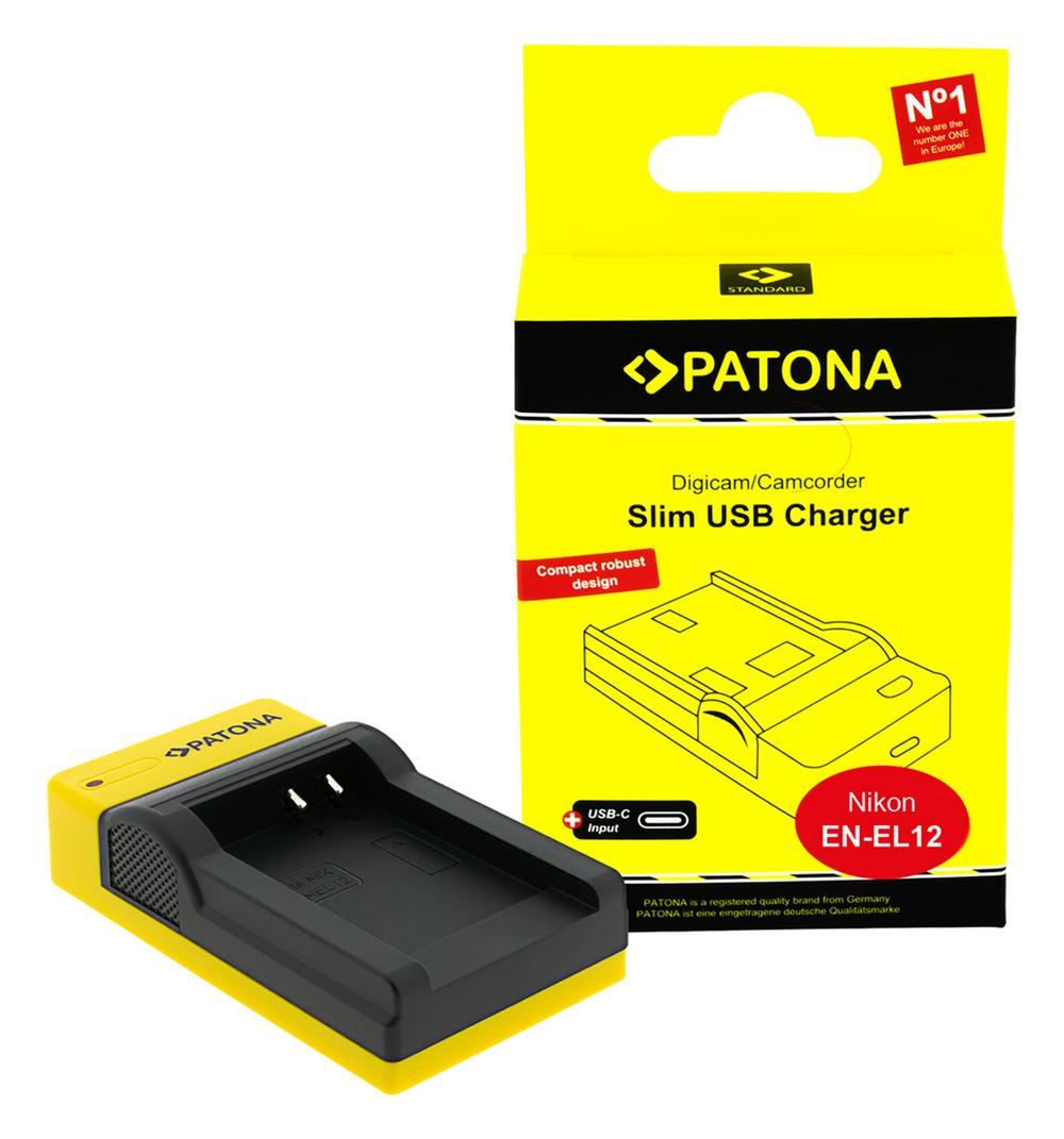 PATONA Slim Caricabatterie USB con Input USB‑C per Nikon EN‑EL12 e Coolpix AW100 AW1100 S6300 S8000 S9500 PATONA Slim Caricabatterie USB con Input USB‑C per Nikon EN‑EL12 e Coolpix AW100 AW1100 S6300 S8000 S9500