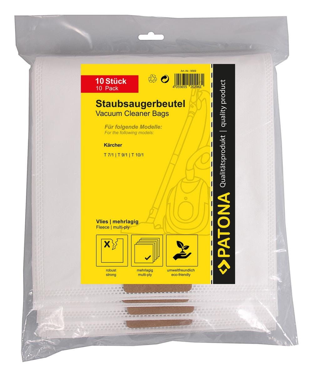 PATONA Sac à aspirateur 10 pièces en feutre multicouche pour Kärcher T7/1, T9/1, T10/1 6.904-084.0 PATONA Sac à aspirateur 10 pièces en feutre multicouche pour Kärcher T7/1, T9/1, T10/1 6.904-084.0