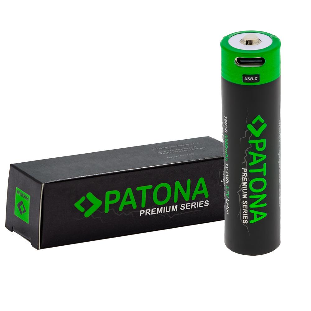 PATONA Premium 18650 Li‑Ion batteria con ingresso USB‑C 3,7 V 3300 mAh