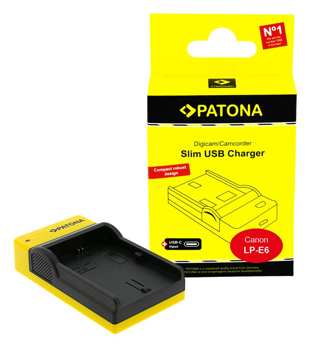 PATONA Slim Caricatore USB con ingresso USB‑C per Canon LP‑E6 EOS 5D 60D 60Da 6D 7D EOS 70D EOS‑70D PATONA Slim Caricatore USB con ingresso USB‑C per Canon LP‑E6 EOS 5D 60D 60Da 6D 7D EOS 70D EOS‑70D