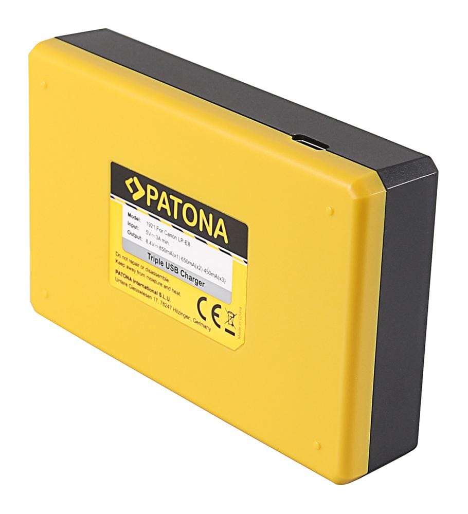 PATONA Caricatore USB Triplo per Canon LP-E8 EOS-450D EOS-550 EOS Rebel T2i con Cavo USB Type C PATONA Caricatore USB Triplo per Canon LP-E8 EOS-450D EOS-550 EOS Rebel T2i con Cavo USB Type C