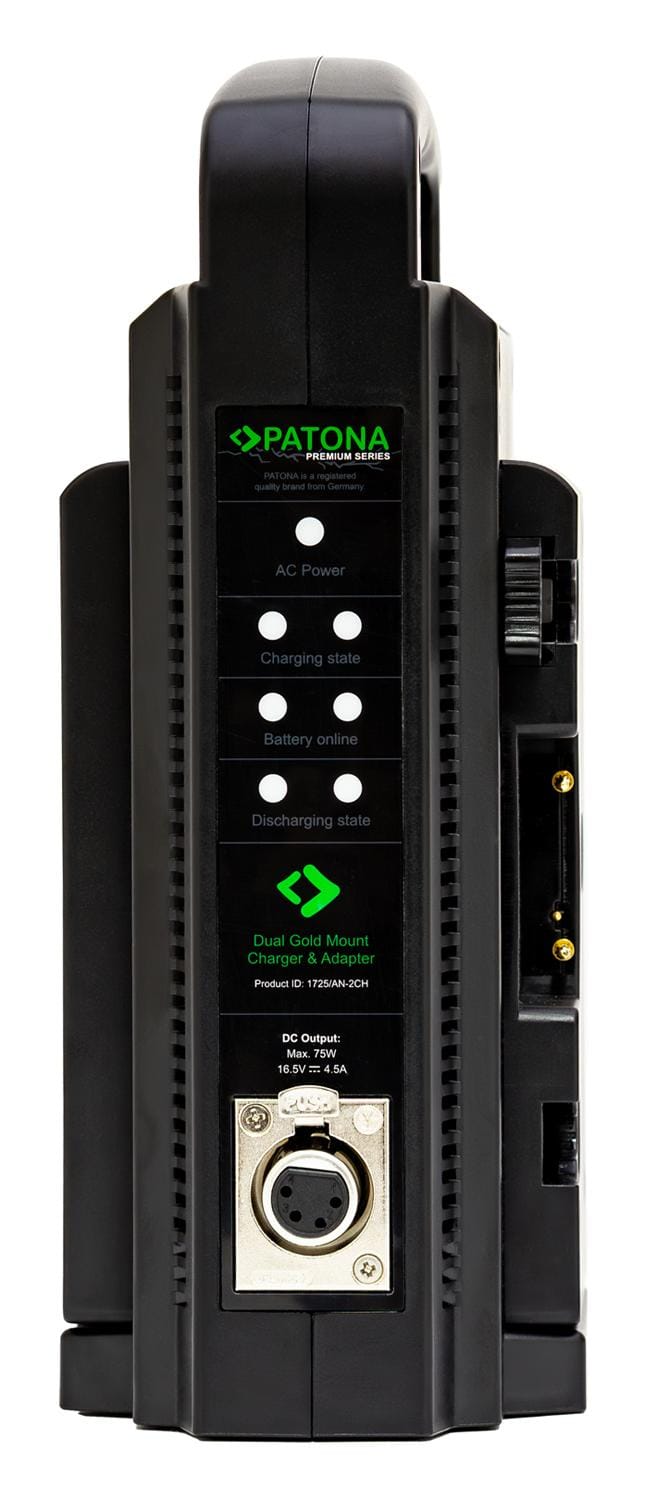 PATONA Premium Dual Gold Mount Charger for Panasonic AN-190W BL‑BP150 BP‑150S with 4‑Pin XLR Cable