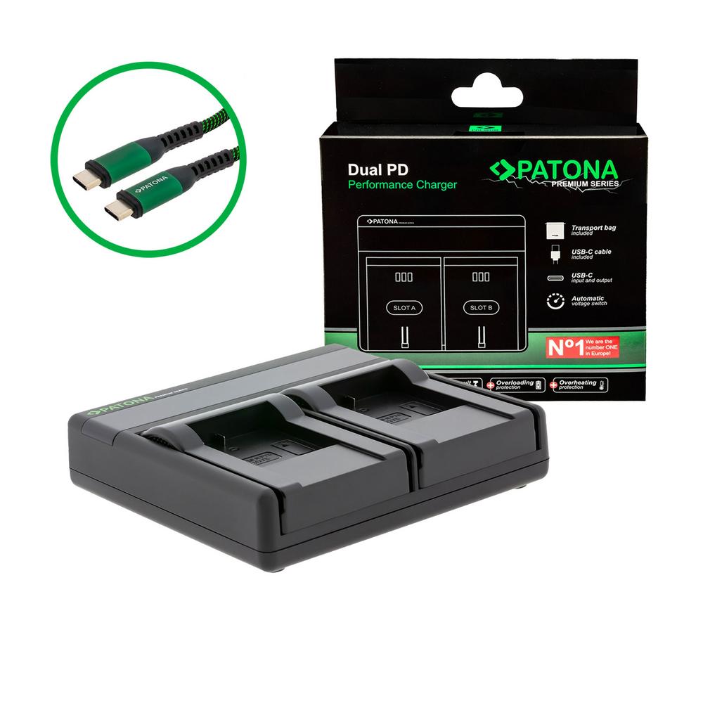 Carregador PATONA Premium Dual PD de alta performance para SJCAM SJ4000, inclui entrada/saída USB‑C