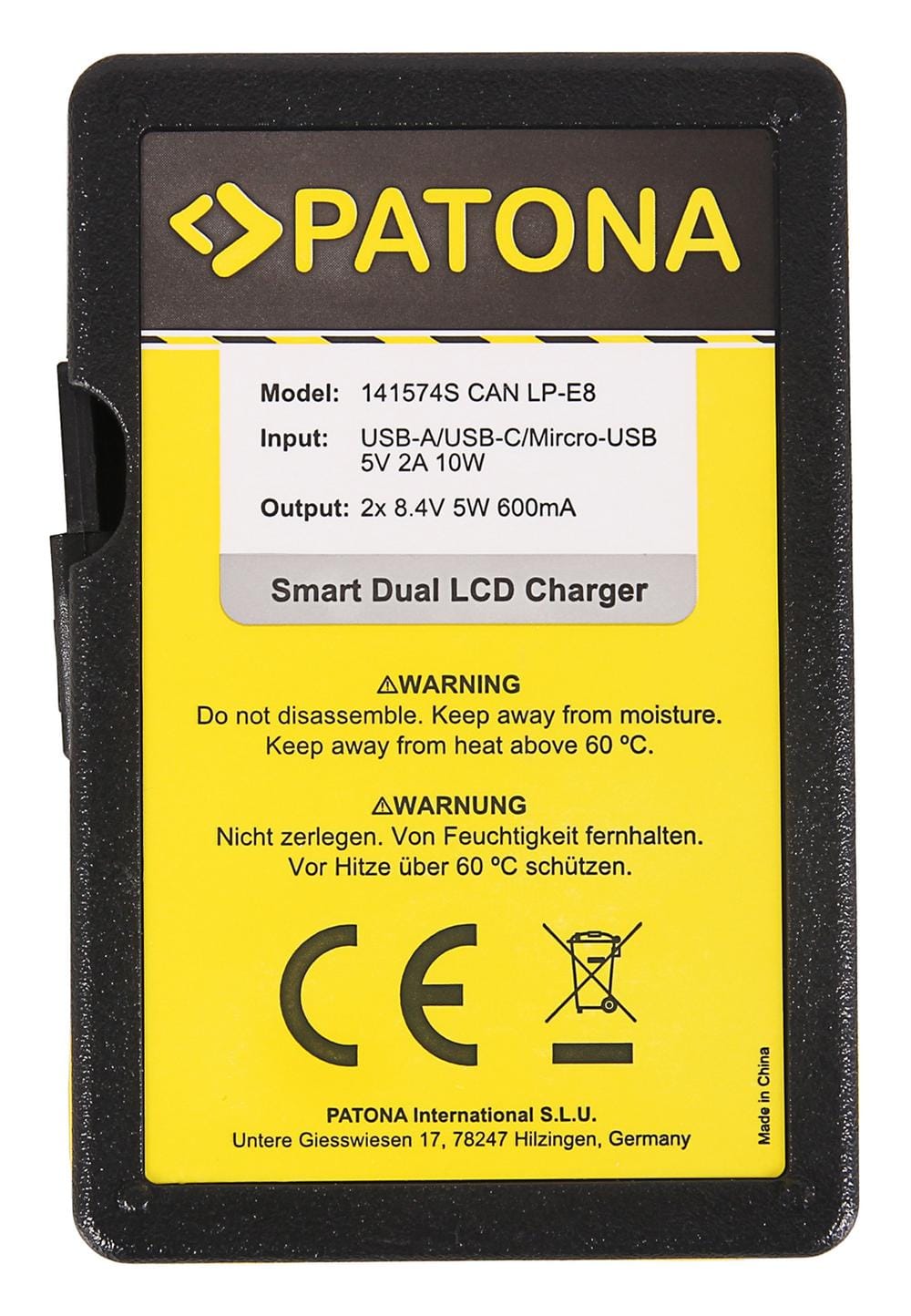 PATONA Carregador Dual Inteligente LCD USB para baterias Canon LP‑E8 550D 600D 650D 700D