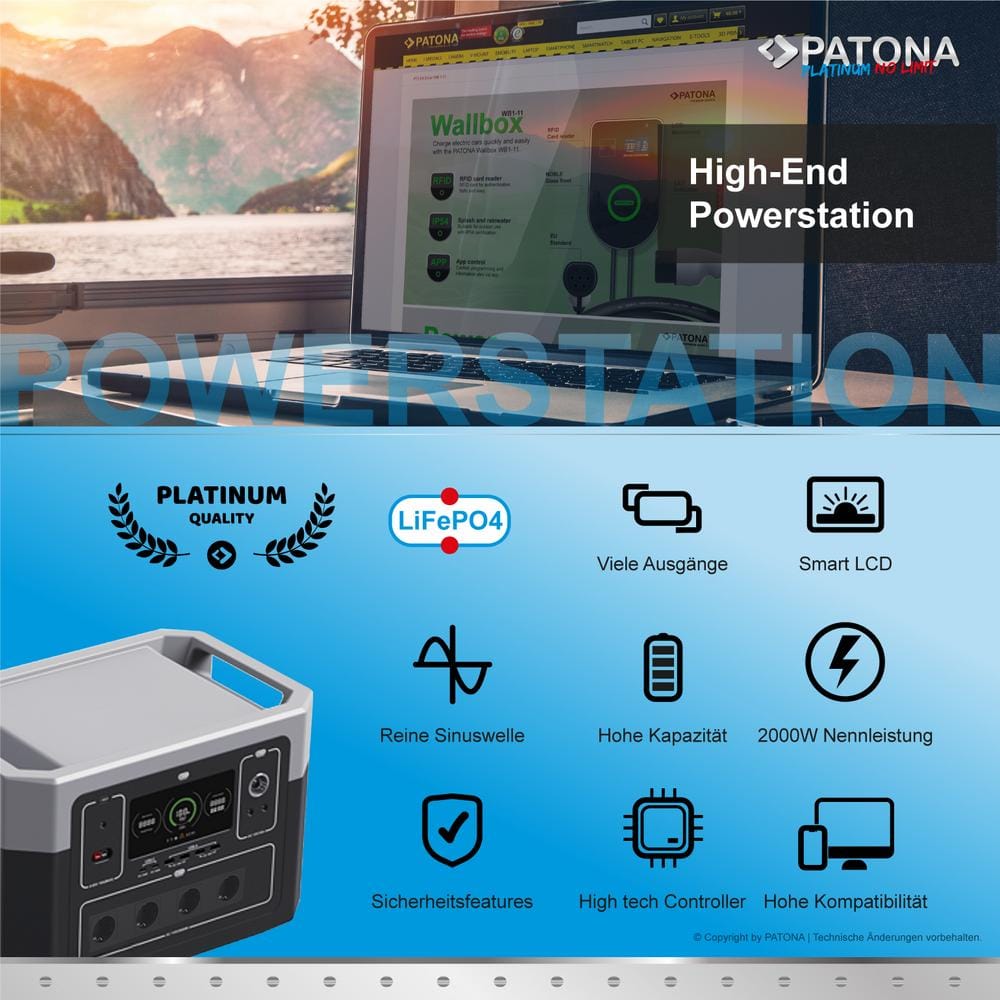 PATONA Platinum Powerstation Autarc 2000 2000W 1920Wh PD 100W USB 5V 3A DC 12V 10A DC5525 PATONA Platinum Powerstation Autarc 2000 2000W 1920Wh PD 100W USB 5V 3A DC 12V 10A DC5525
