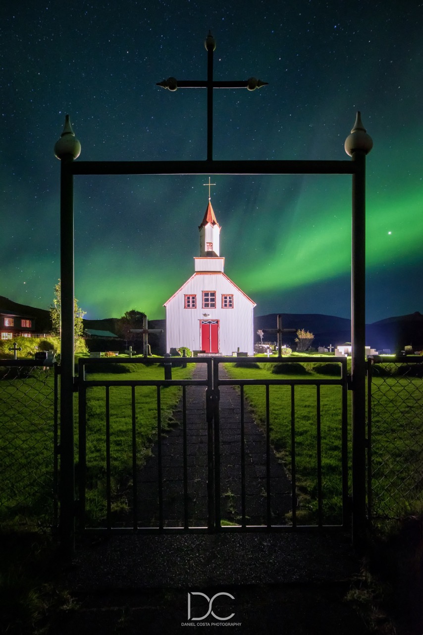 Church view through the gate
