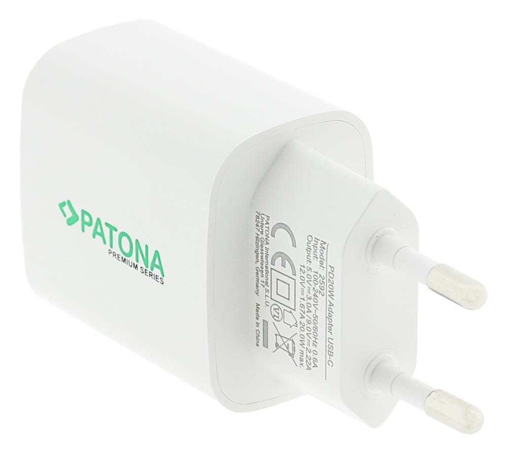 PATONA Premium ADAPATORE PD20W 5V 3A 9V 2.22A 12V 1.67A USB-C PD3.0 QC3.0 bianco