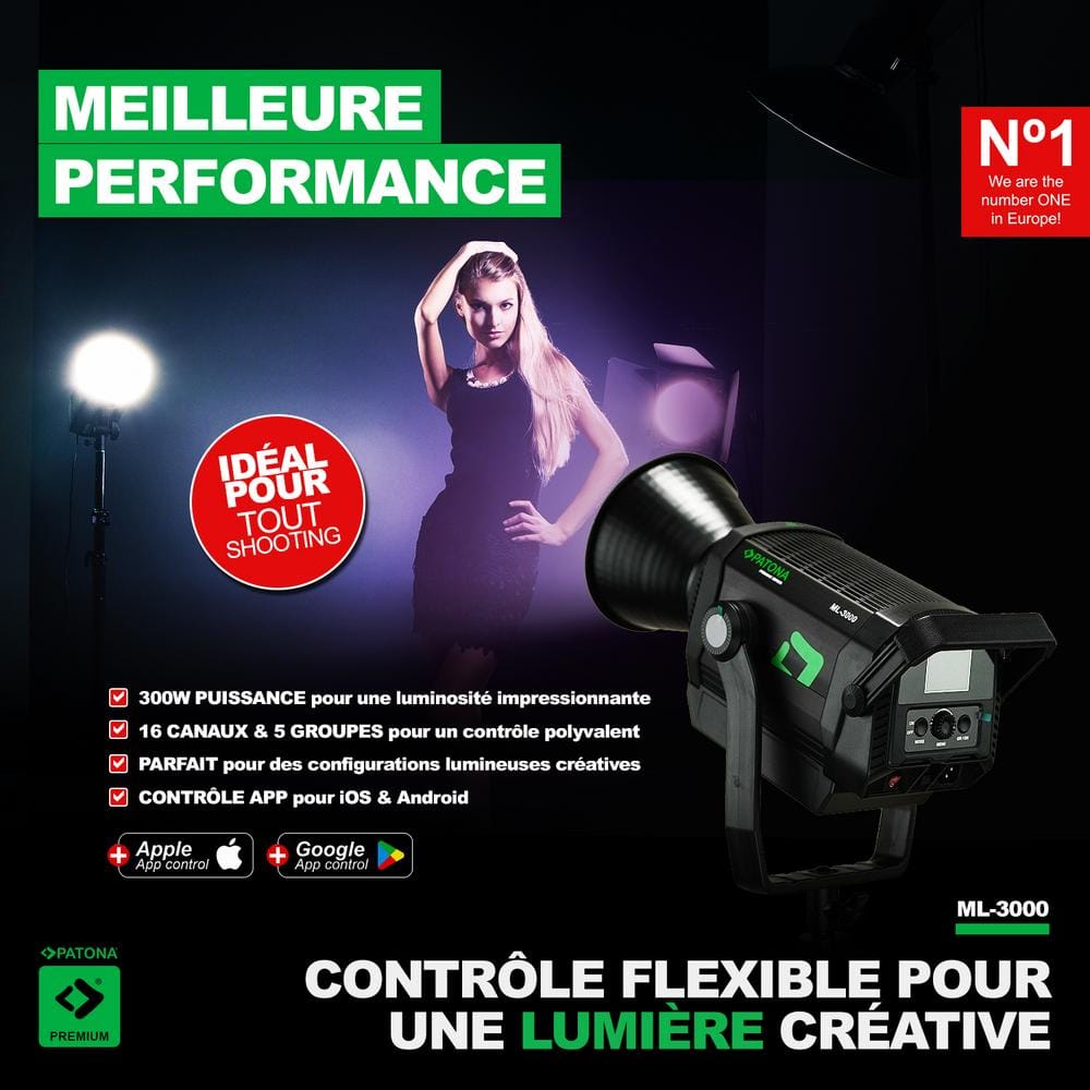 PATONA Premium LED Photo Light Video Light 300W COB ML-3000 with Carrying Case