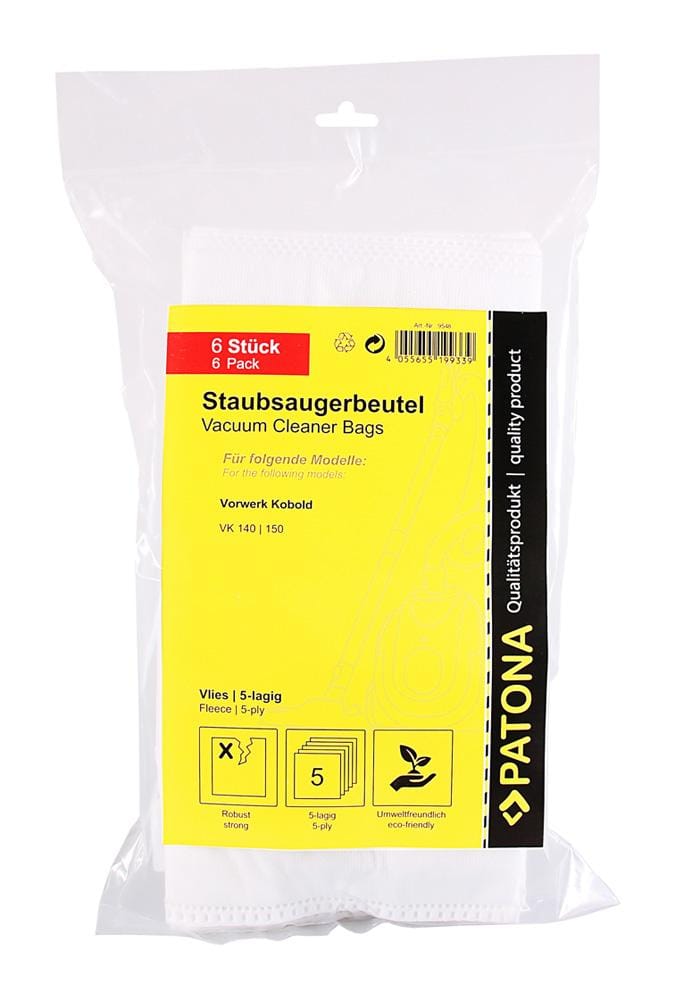 PATONA 6 sacs d'aspirateur en feutre synthétique multicouche pour Vorwerk Kobold VK140 VK150 PATONA 6 sacs d'aspirateur en feutre synthétique multicouche pour Vorwerk Kobold VK140 VK150