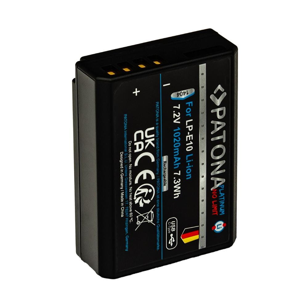 PATONA Platinum bateria com entrada USB‑C para Canon LP‑E10 EOS 1100D EOS 2000D EOS 4000D Kiss X50