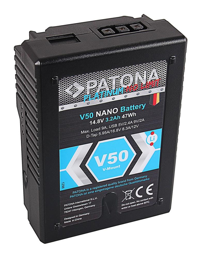 V-Mount Battery PATONA Platinum NANO V50 47Wh for RED ARRI Sony DSR 600P 650P 652P HDW 800P PDW 850 V-Mount Battery PATONA Platinum NANO V50 47Wh for RED ARRI Sony DSR 600P 650P 652P HDW 800P PDW 850
