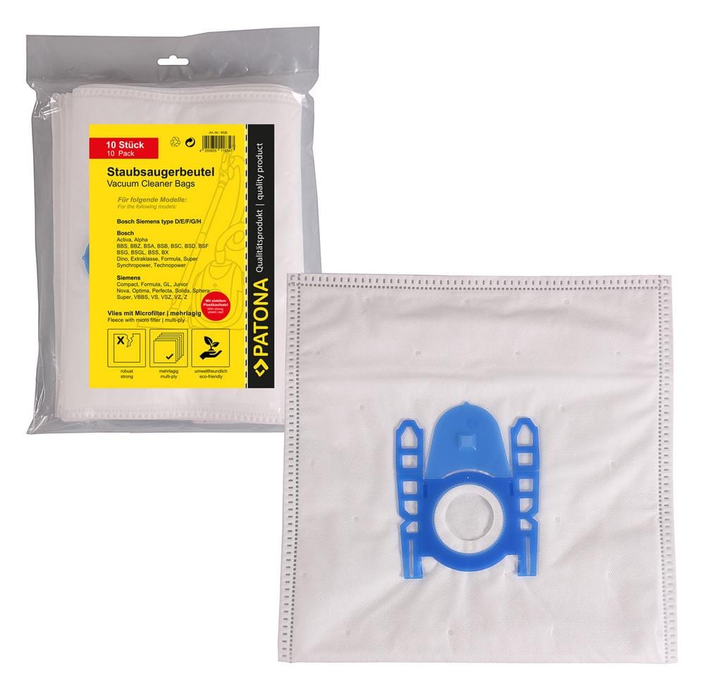 PATONA 10 sacos de aspiração multicamadas de feltragem com microfiltro para Bosch tipo D E F G PATONA 10 sacos de aspiração multicamadas de feltragem com microfiltro para Bosch tipo D E F G
