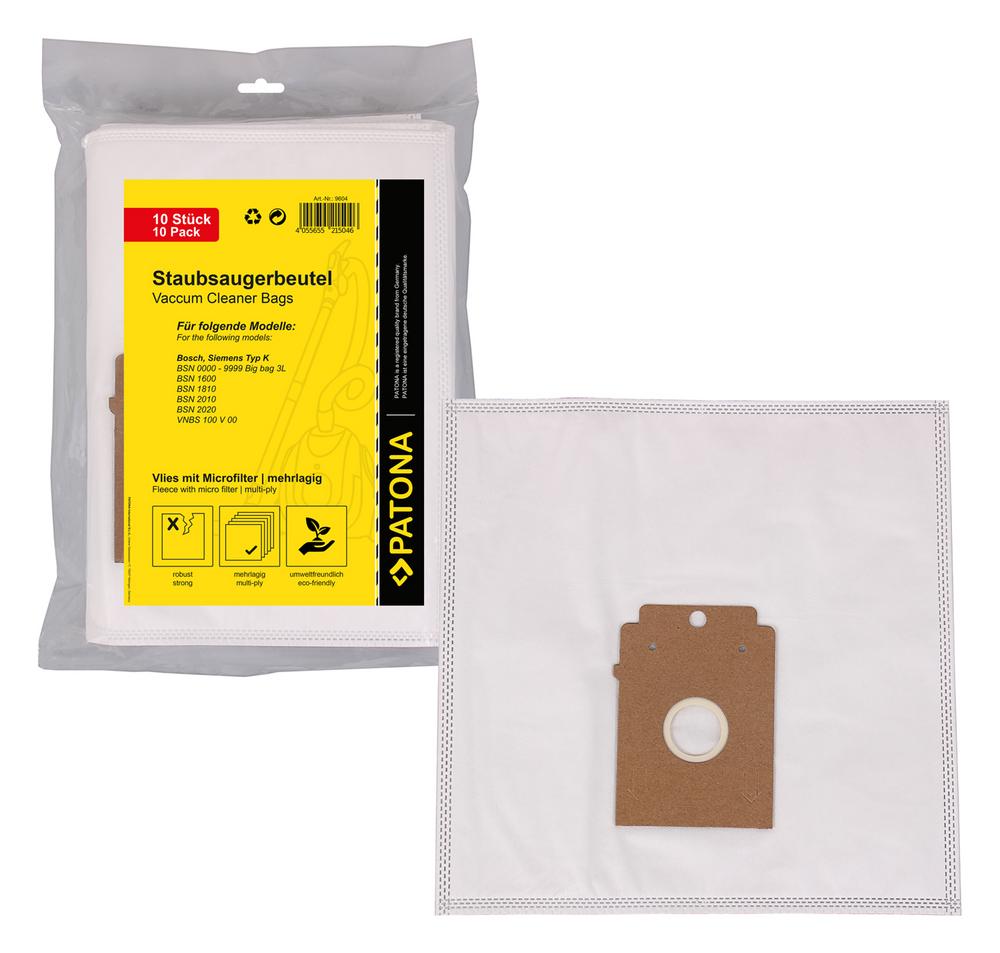 PATONA 10 Vacuum Cleaner Bags Multi-layered Felt for Siemens Type K Bosch BSN 1600 1810 2010 2020