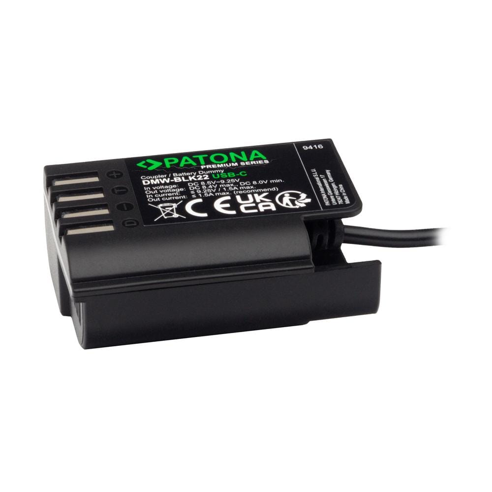 PATONA Premium Adattatore per Batterie con Ingresso USB‑C per Panasonic DMW‑BLK22 DC‑S5 G9 GH5 GH5S GH6