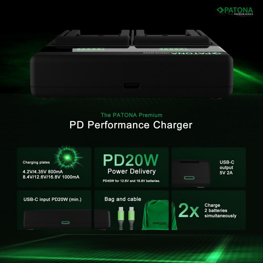 PATONA Premium Dual PD Performance Charger for Casio NP-20 with USB-C Input/Output