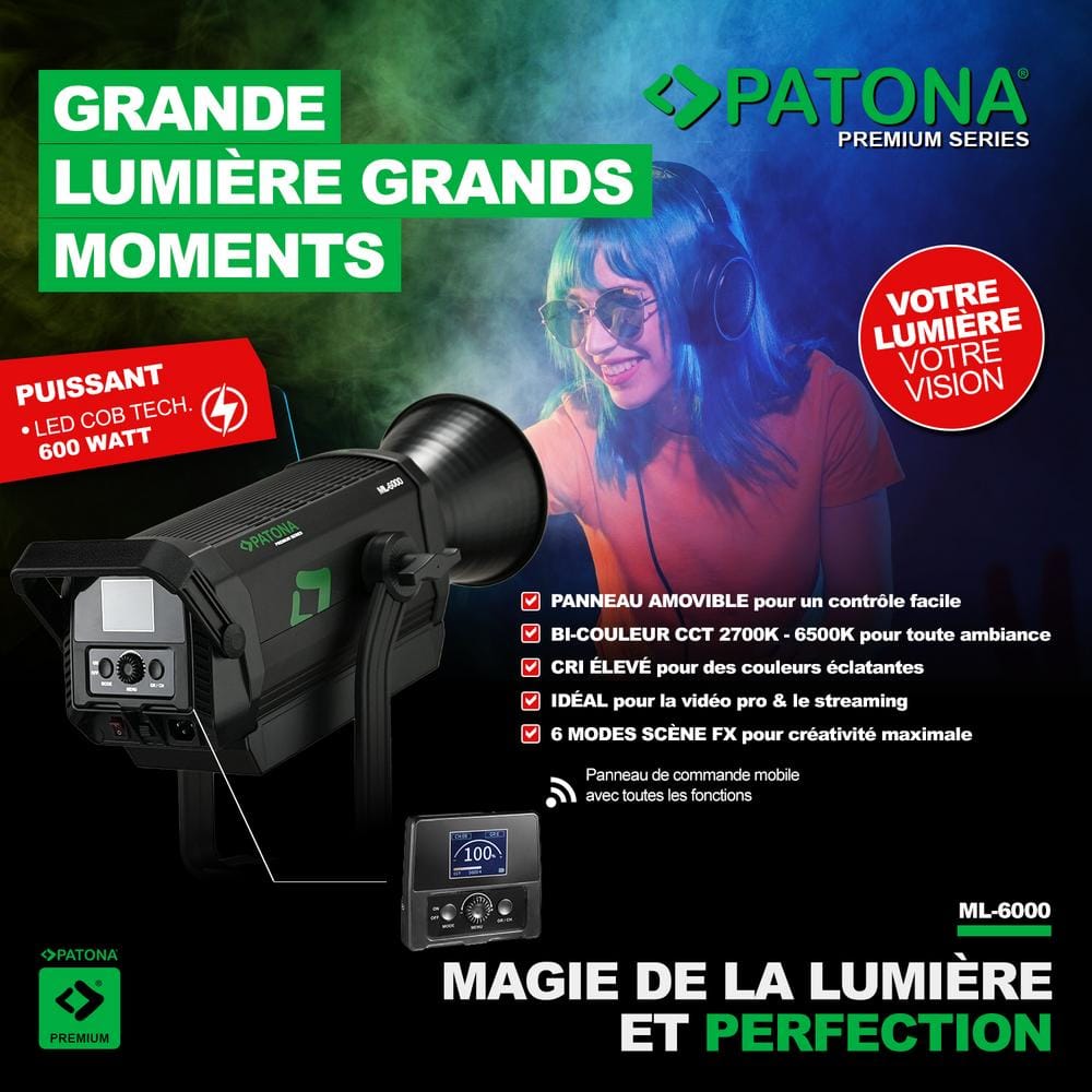 PATONA Premium LED Light ML-6000 600W COB Luce Foto e Video inclusa Custodia