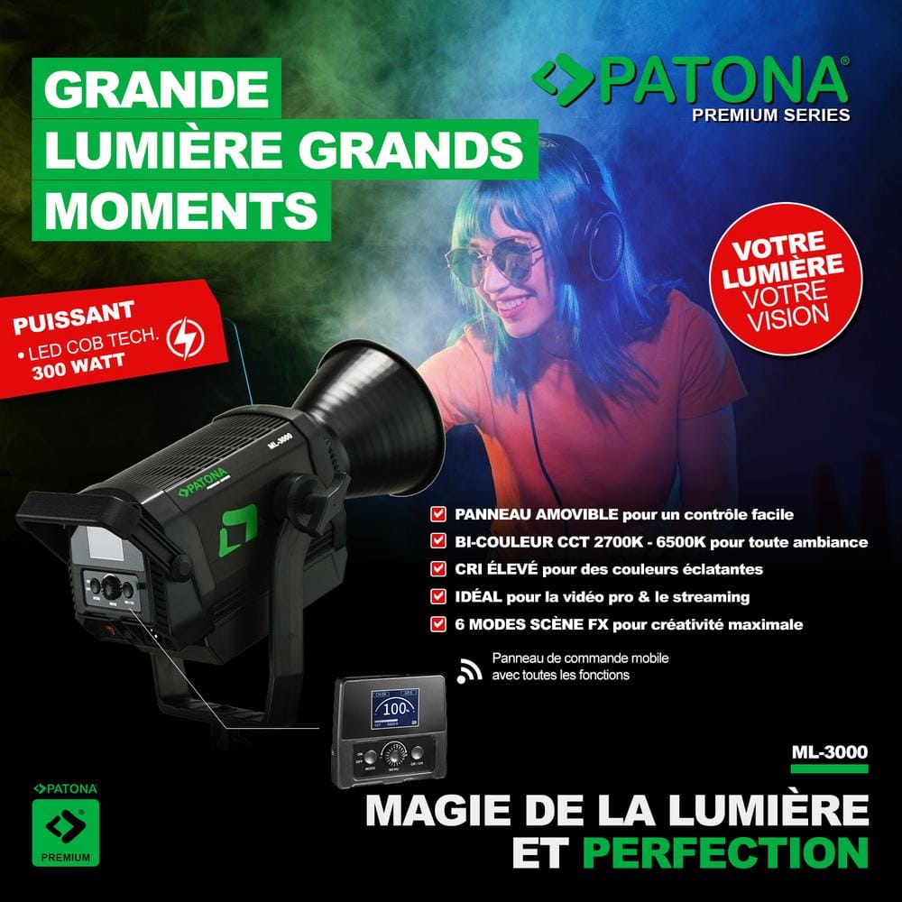 PATONA Premium LED Fotoluce Videoluce 300W COB ML-3000 con Custodia PATONA Premium LED Fotoluce Videoluce 300W COB ML-3000 con Custodia