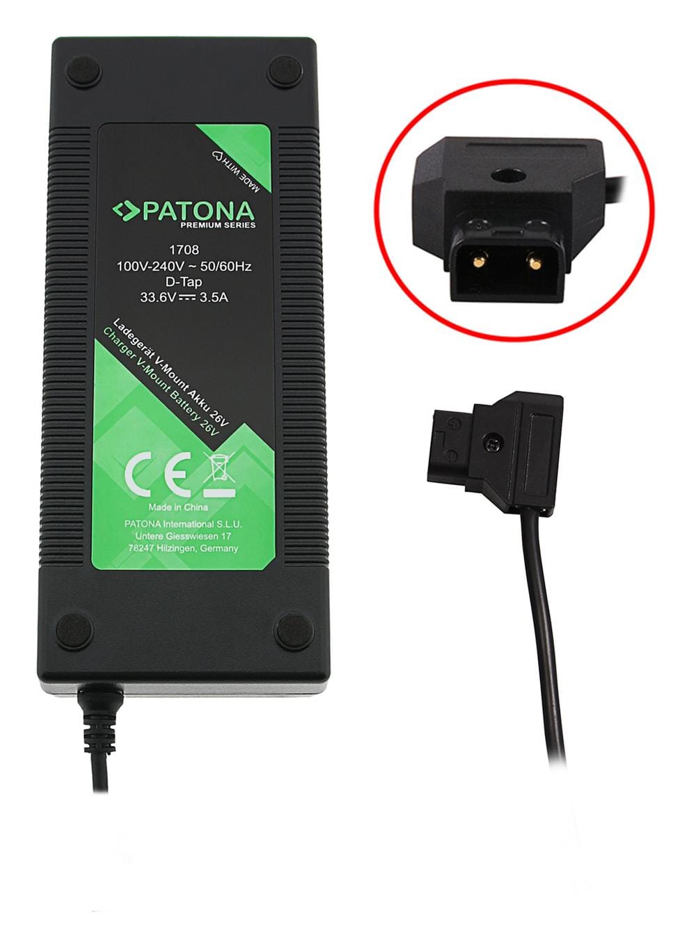 PATONA Premium D‑Tap Charger 3.5 A for 26 V V‑Mount Batteries