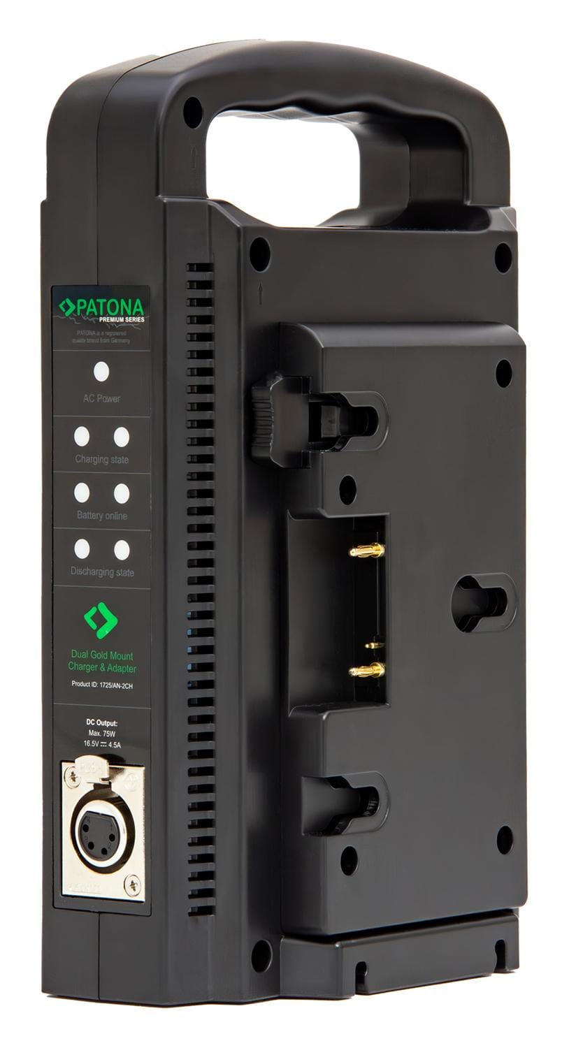 PATONA Premium Dual Gold Mount Charger for Panasonic AN-190W BL‑BP150 BP‑150S with 4‑Pin XLR Cable