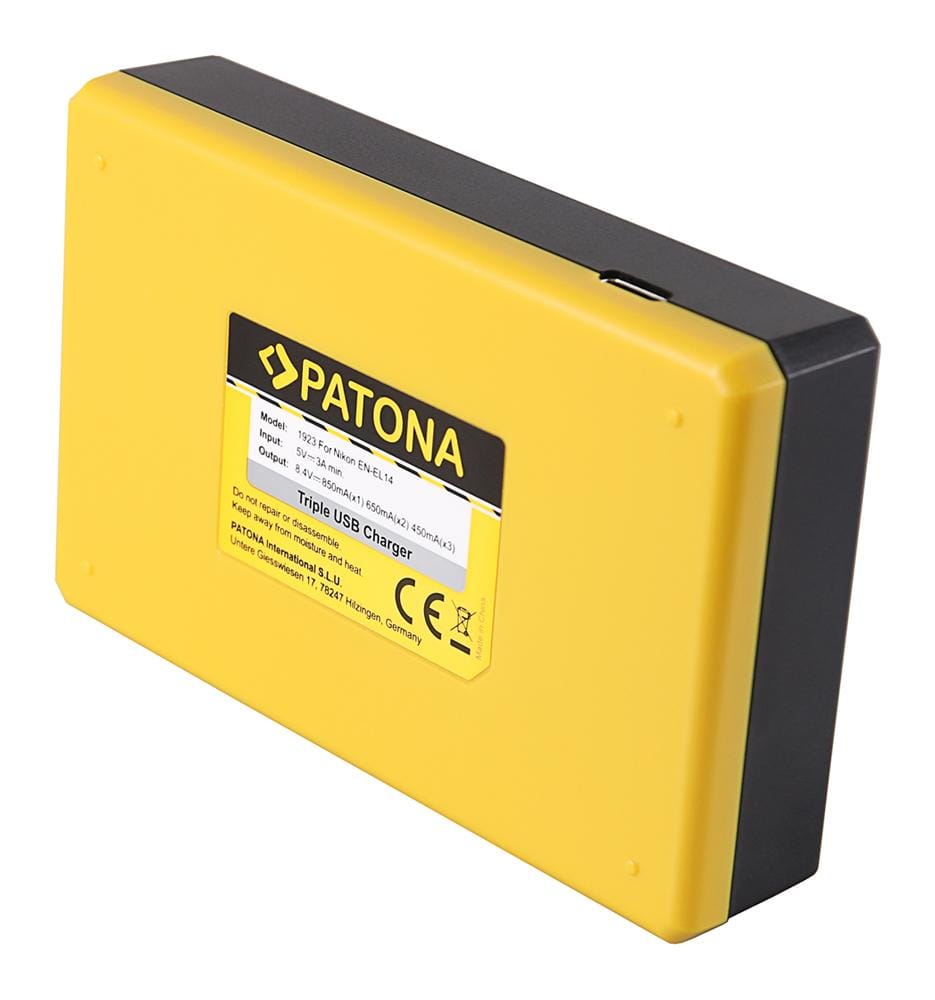 PATONA Carregador USB Triple para Nikon EN-EL14 1D3100 D3200 D5100 D5200 P7000 P7100 P7700 P7800 incl. cabo USB Type‑C PATONA Carregador USB Triple para Nikon EN-EL14 1D3100 D3200 D5100 D5200 P7000 P7100 P7700 P7800 incl. cabo USB Type‑C