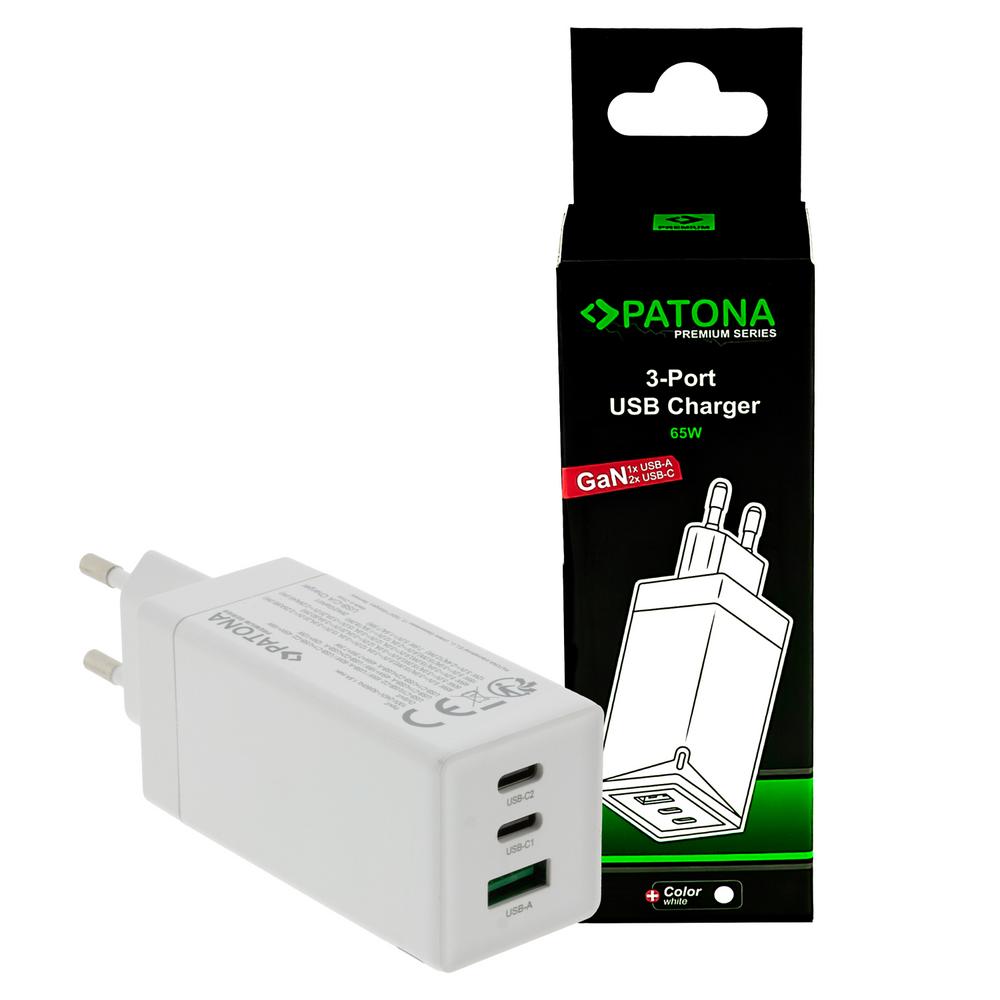 PATONA Premium GaN PD65W Adattatore bianco 2 x USB-C 1 x USB-A PD3.0 QC3.0