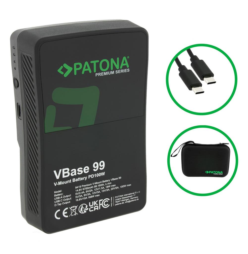PATONA Premium Batterie V‑Mount VBase 99 PD 100W 99Wh USB‑C USB‑A D‑Tap Cellules Samsung avec Hardcase