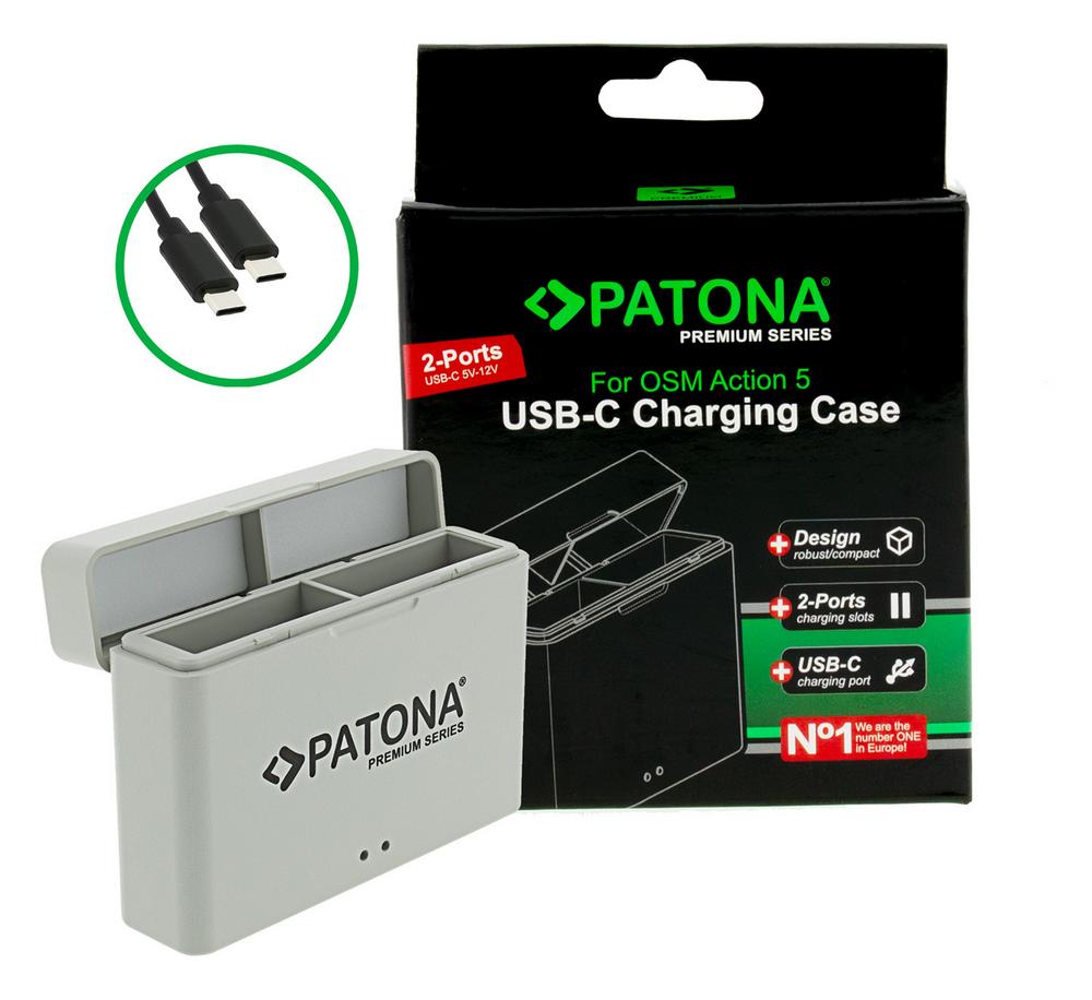 PATONA Premium Dual Charger Box di ricarica per DJI Osmo Action 3, 4 e 5 con cavo USB‑C PATONA Premium Dual Charger Box di ricarica per DJI Osmo Action 3, 4 e 5 con cavo USB‑C