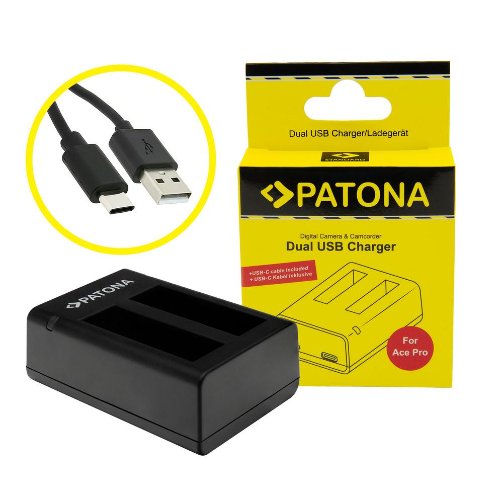 Caricatore USB Duale PATONA per Insta360 Ace e Ace Pro con cavo USB-C Caricatore USB Duale PATONA per Insta360 Ace e Ace Pro con cavo USB-C