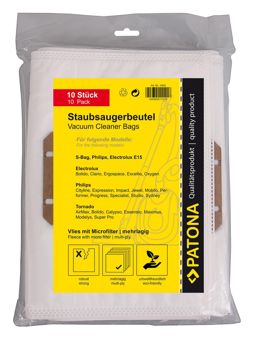 PATONA 10 sacos de aspirador de feltro multicamadas com microfiltro para Electrolux E15