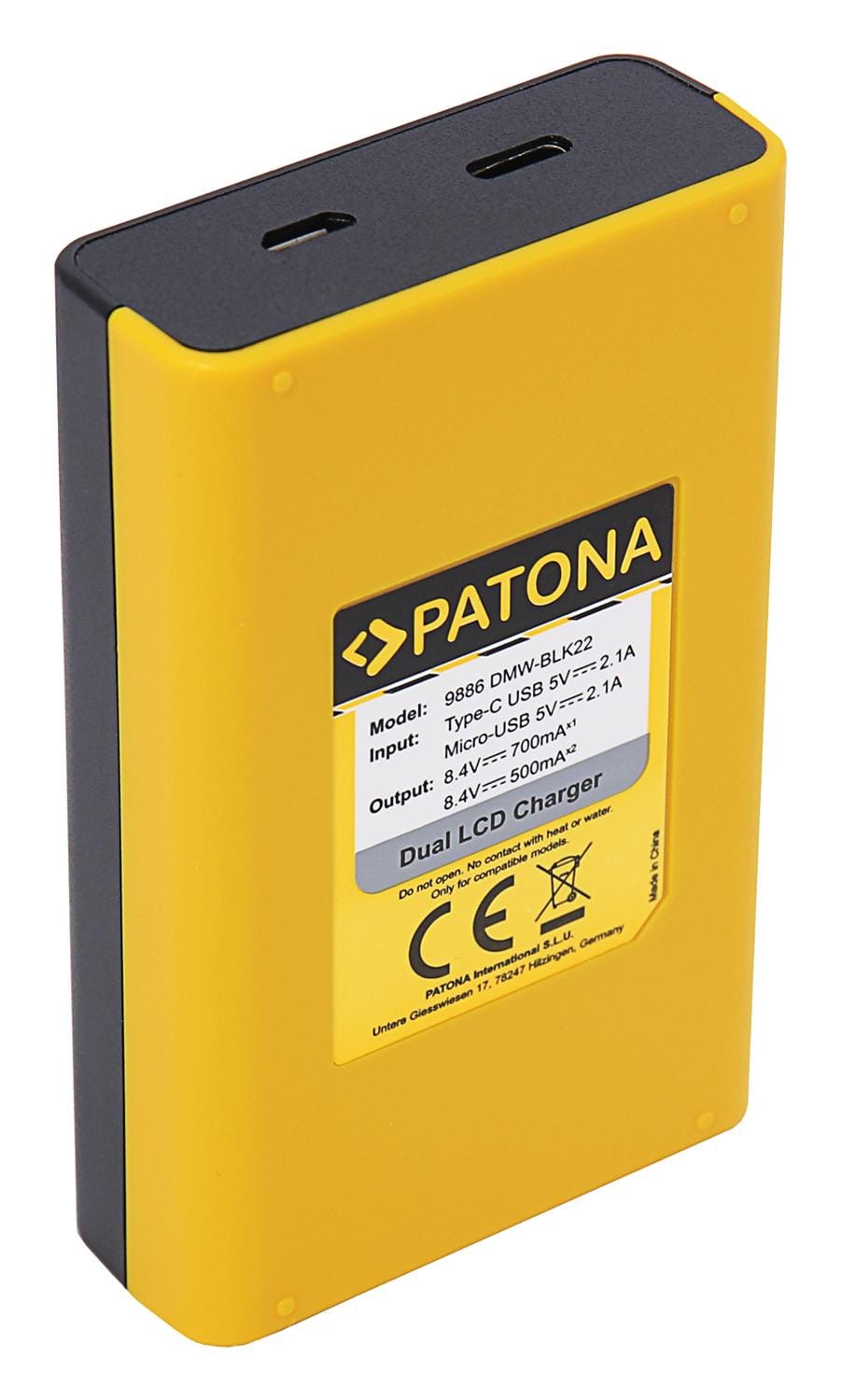 PATONA Carregador USB Dual LCD para Panasonic DMW-BLK22 DC-S5 G9 GH5 GH5S