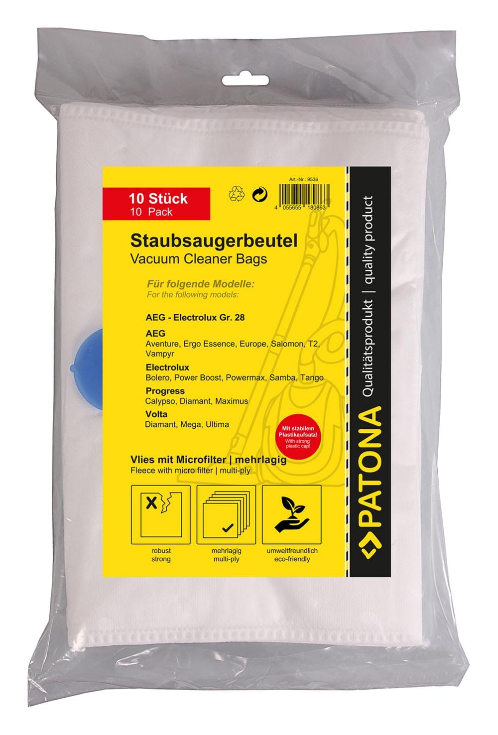 PATONA 10 sacos de aspirador de felpo multicamada com microfiltro para AEG tamanho 28 PATONA 10 sacos de aspirador de felpo multicamada com microfiltro para AEG tamanho 28