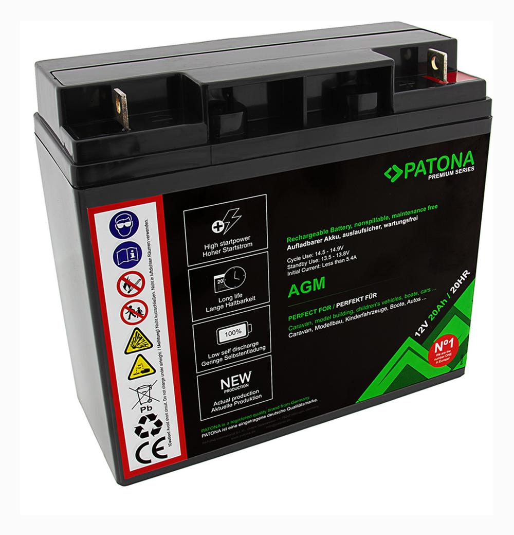 PATONA Premium AGM Lead Battery 12V 20Ah 20HR for Caravan, Model Building, Children's Vehicles, Boats, Alarm Systems, Backup Power, Lawn Mowers, SUV/ZSV, UPS, Solar Technology