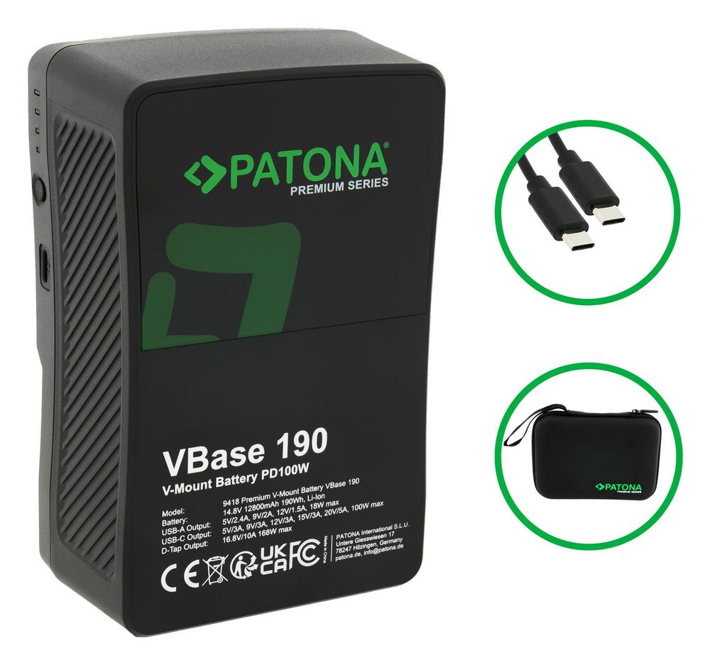 PATONA Premium Batterie V‑Mount VBase 190 PD 100W 190Wh USB‑C USB‑A D‑Tap Cellules Samsung incl. Hardcase PATONA Premium Batterie V‑Mount VBase 190 PD 100W 190Wh USB‑C USB‑A D‑Tap Cellules Samsung incl. Hardcase