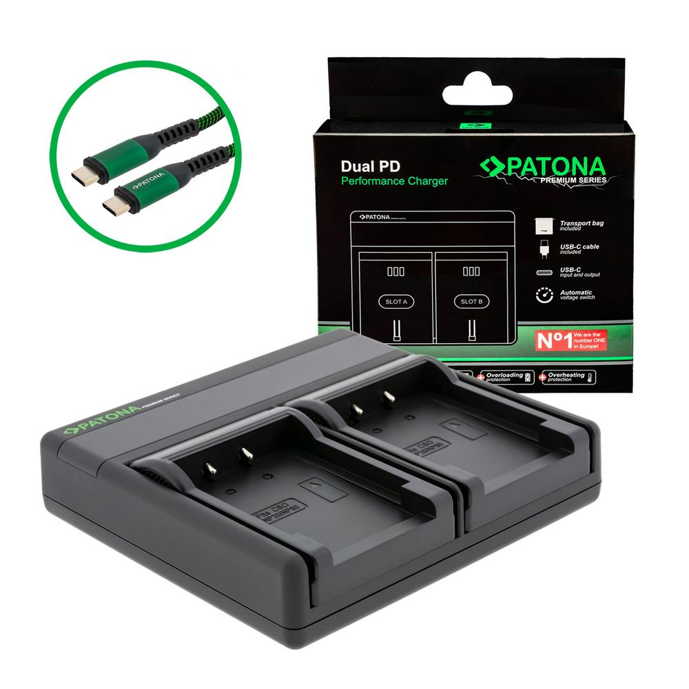 PATONA Premium Dual PD Carregador de Alto Desempenho para Casio NP-20 com entrada/saída USB‑C