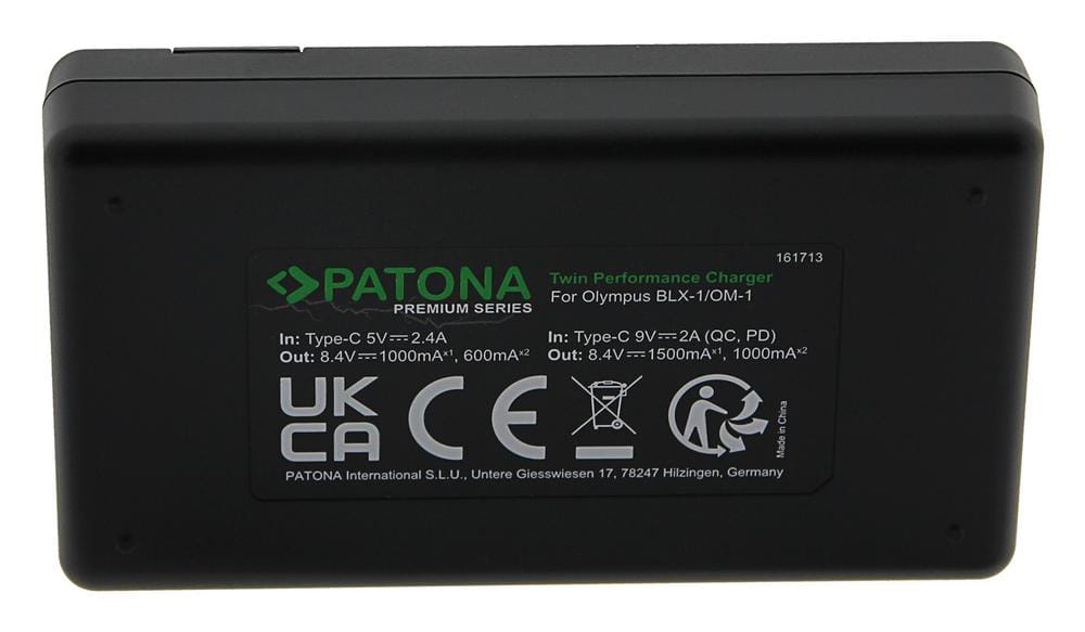 Ładowarka PD Premium Twin Performance PATONA dla Olympus BLX-1/OM-1 z kablem USB-C