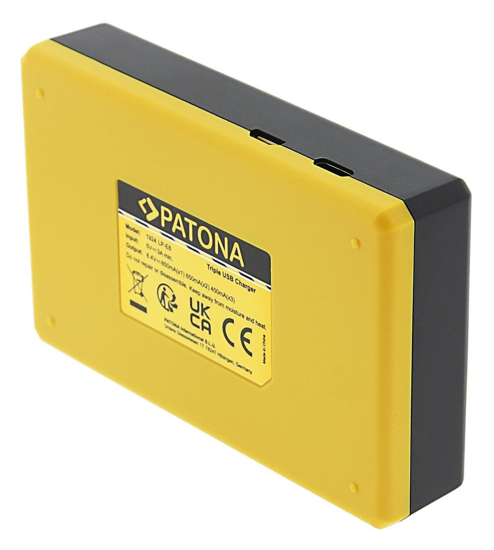 PATONA Carregador USB Triplo para Canon LP-E6 EOS 5D 60D 60Da 6D 7D EOS70D EOS-70D LP-E6 Mark II incluído cabo USB Tipo C