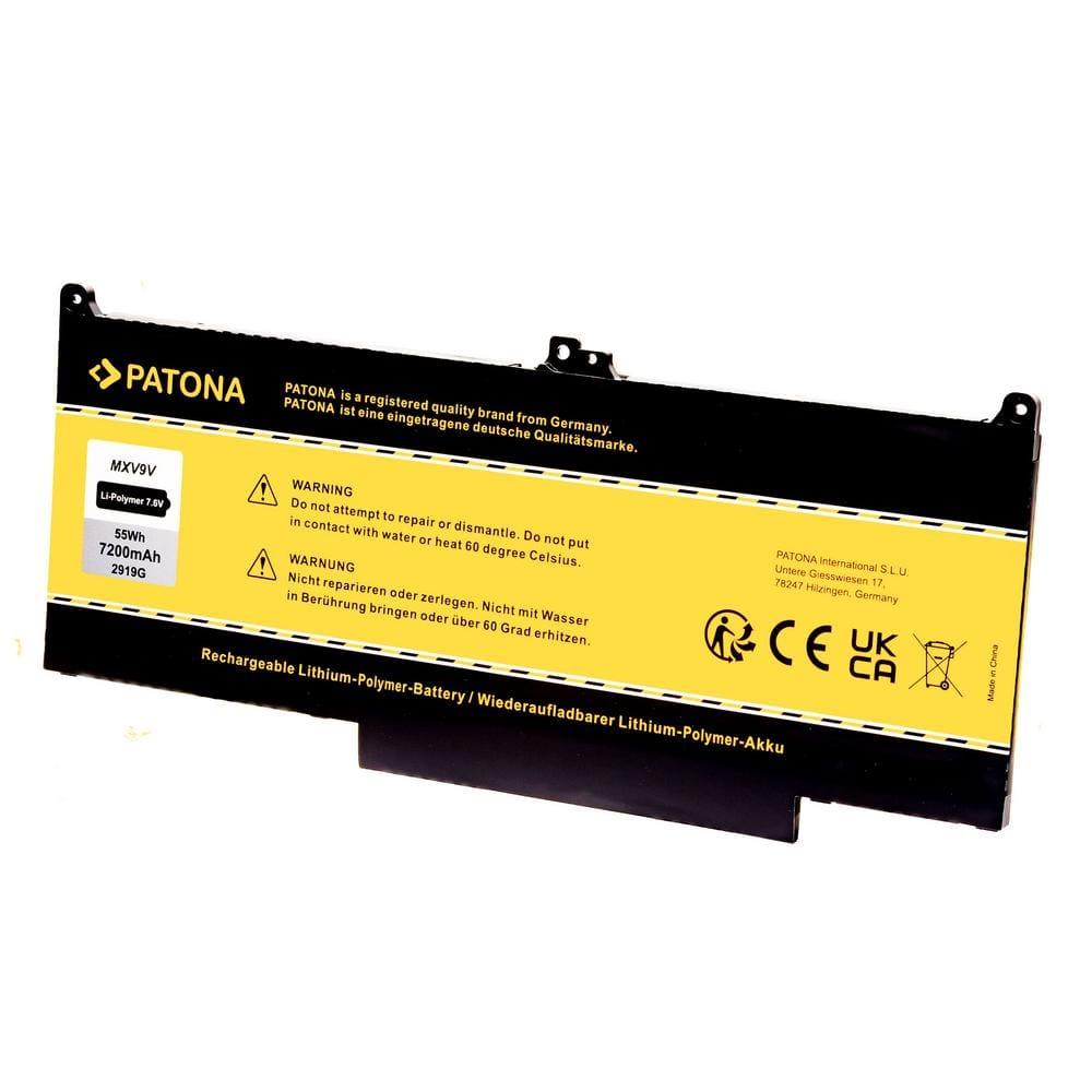 PATONA Li-Polymer Batteria 7200 mAh 7,6 V per Dell Latitude 7400 MXV9V PATONA Li-Polymer Batteria 7200 mAh 7,6 V per Dell Latitude 7400 MXV9V