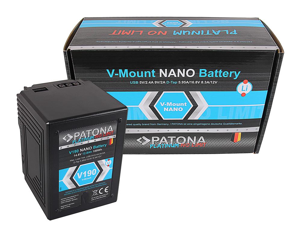 PATONA Platinum NANO V190 V‑Mount 189 Wh for Sony DSR‑600P, DSR‑650P, DSR‑652P, HDW‑800P, PDW‑850, BP‑150w, RED, ARRI PATONA Platinum NANO V190 V‑Mount 189 Wh for Sony DSR‑600P, DSR‑650P, DSR‑652P, HDW‑800P, PDW‑850, BP‑150w, RED, ARRI