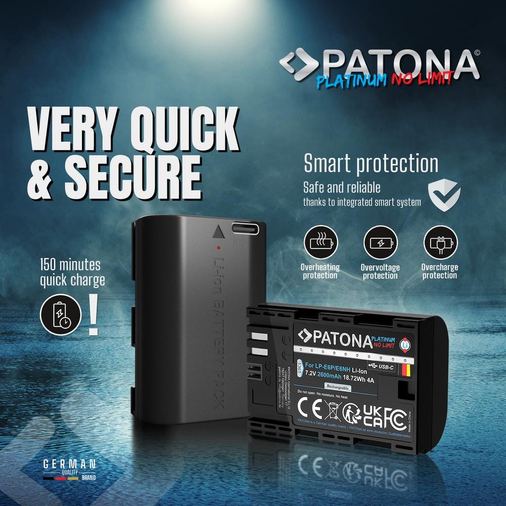 PATONA Platinum Battery with USB‑C Input for Canon EOS R5 Mark II LP‑E6P LP‑E6NH LP‑E6N LP‑E6