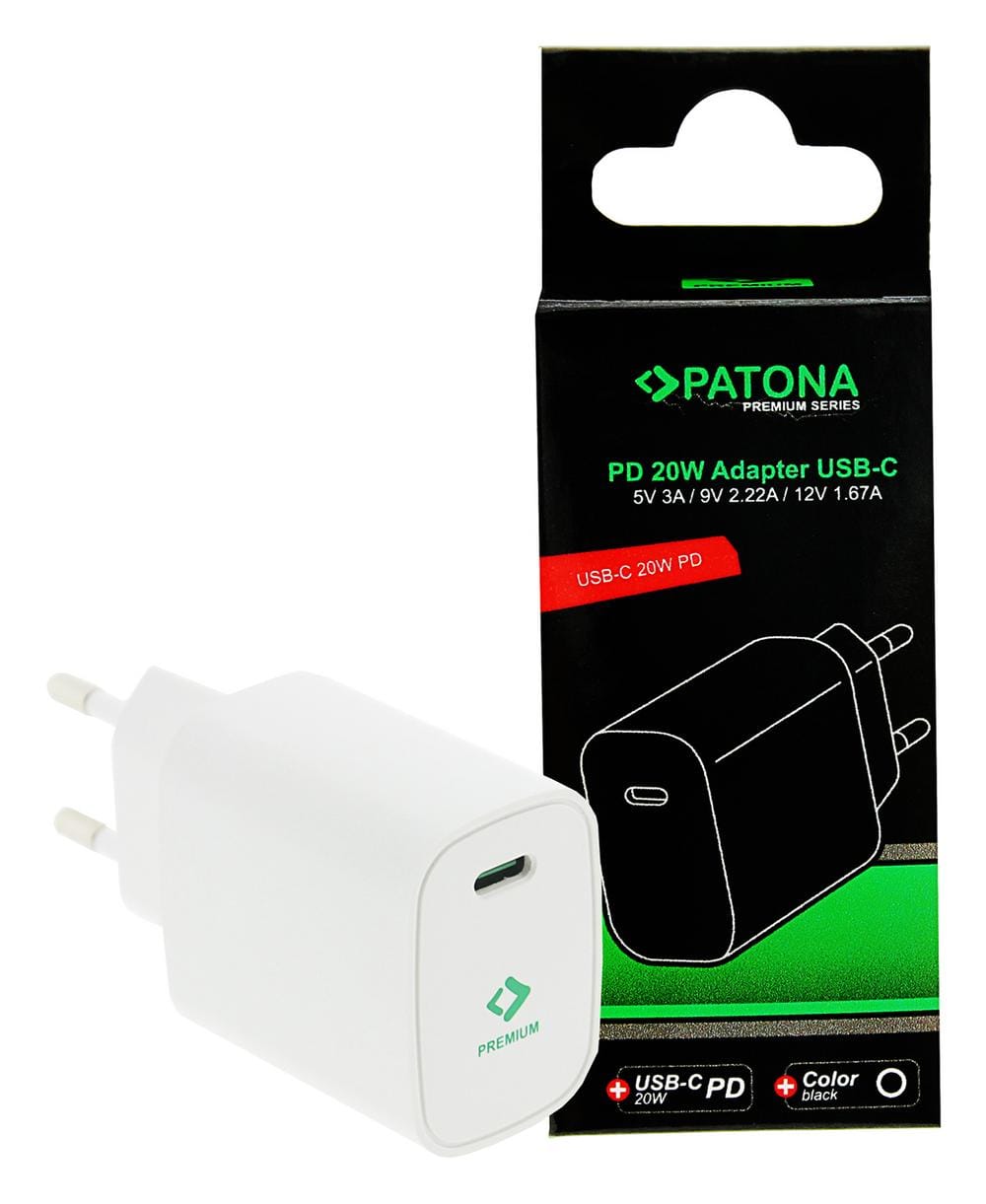 PATONA Premium ADAPATORE PD20W 5V 3A 9V 2.22A 12V 1.67A USB-C PD3.0 QC3.0 bianco PATONA Premium ADAPATORE PD20W 5V 3A 9V 2.22A 12V 1.67A USB-C PD3.0 QC3.0 bianco